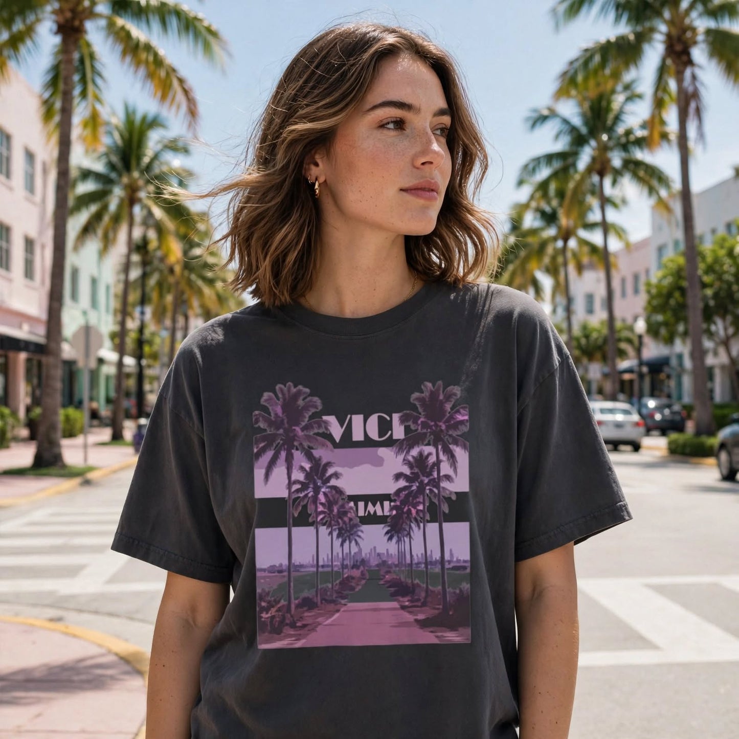 Vintage-Faded "Palm Leaves" 100% Cotton Tee | Vice Time Collection