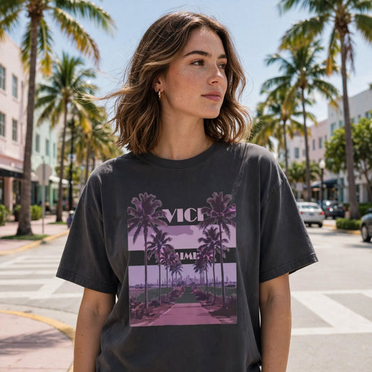 Vintage-Faded "Palm Leaves" 100% Cotton Tee | Vice Time Collection